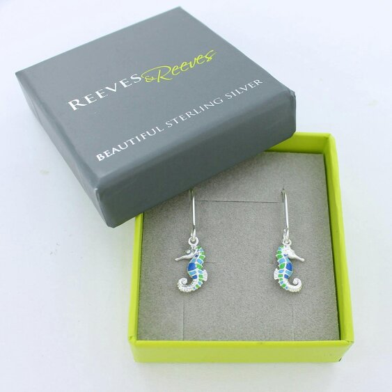 Reeves & Reeves Enamel Seahorse Drop Earrings