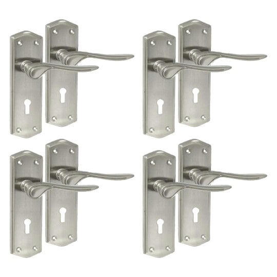 EDH Door Hardware Premium Satin Nickel Internal Lock Door Handles with Long Back Plate and 3 Lever Mortise Sash Lock - Stellar Design