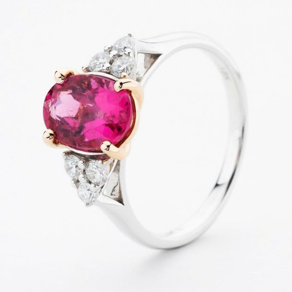 T. H. Baker 18ct White Gold Pink Tourmaline & Diamond Shoulder Set Solitaire Ring NTR2105PTD/1-8X10-18RWG