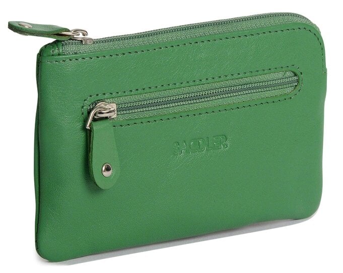 SADDLER Compact Leather Coin & Card Purse "Ellie" – Handmade by Saddler | RFID Protected & Gift Boxed | With Front Zip Pocket & Key Holder - Jelly Bean