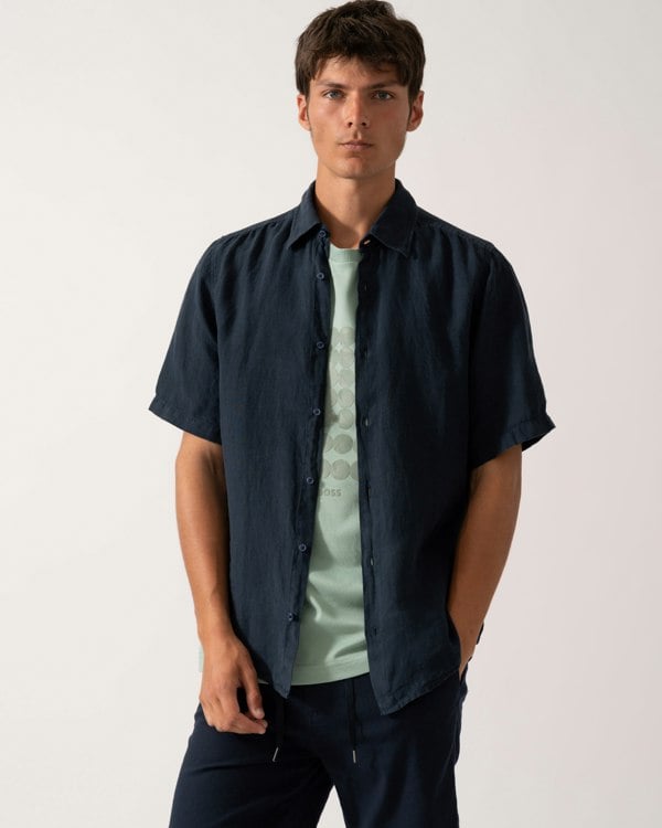 BOSS Orange Rash 2 Mens Short Sleeve Shirt - Dark Blue 404