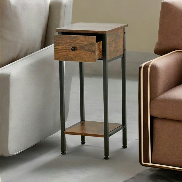 Rafaelo Mobilia Industrial Narrow Bedside Table With Drawer