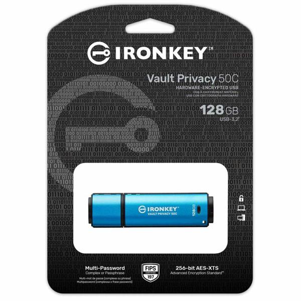 Kingston IronKey Vault Privacy 50 Type-C XTS AES Encrypted USB Flash Drive 128GB