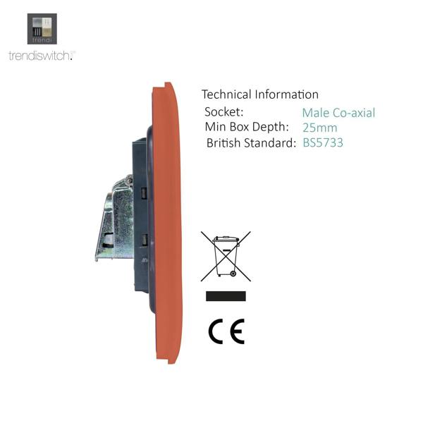 Trendi Switch 1 Gang Female Co-Axial Television Socket in Copper
