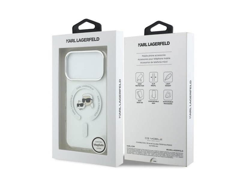 Karl Lagerfeld IML Karl & Choupette Head Metal Frame Case with MagSafe for iPhone 17 Pro 6.3" Clear - KLHMP17LHLSKCH