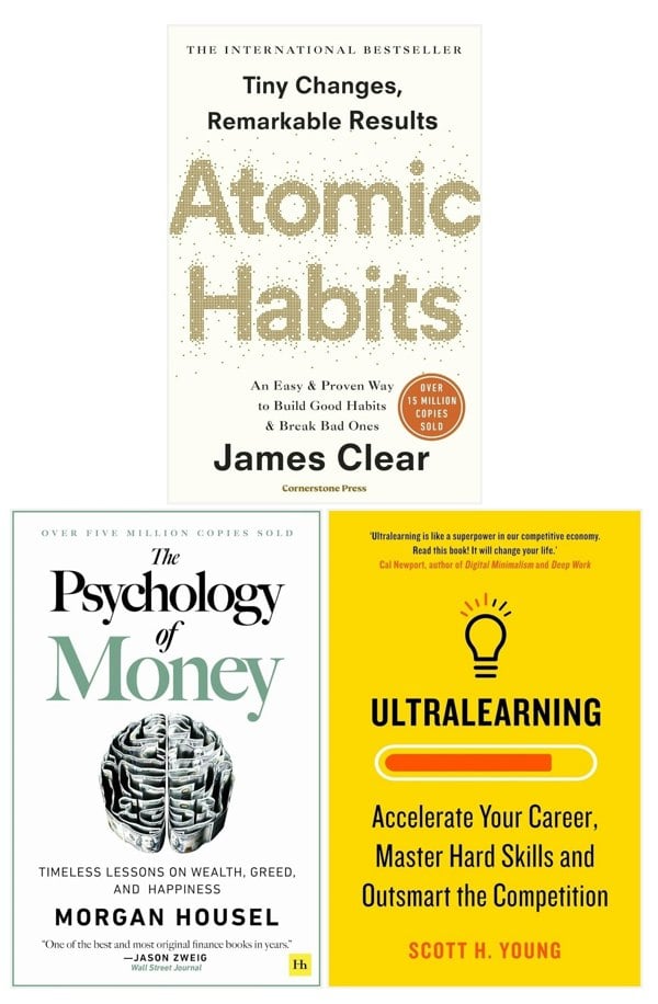 Ultralearning, Atomic Habits and The Psychology of Money 3 Books Set