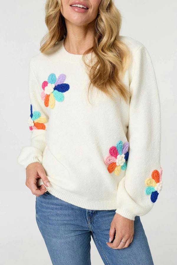 Izabel London Floral Embroidered Detail Jumper