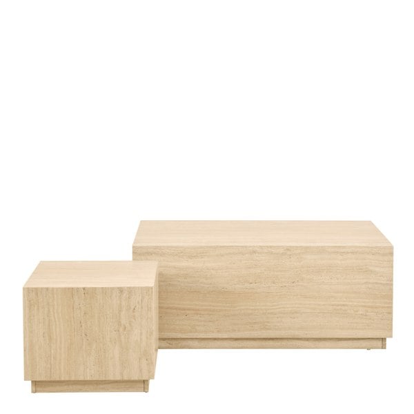 Furniture To Go Dice Square and Rectangular Coffee Table Set of 2 in Travertine Rough Paper Effect