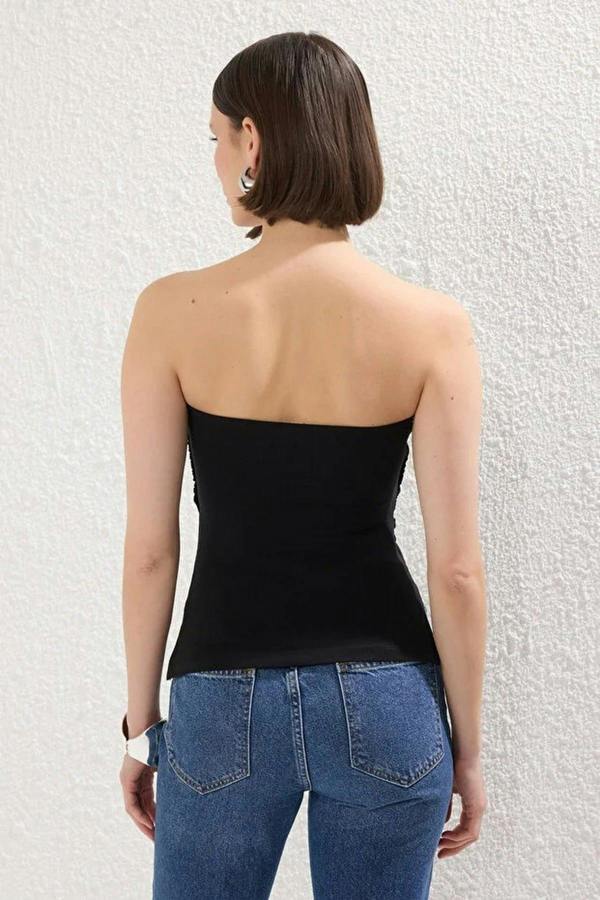 WOVCOR Strapless Knitted Blouse with Ruched Detail