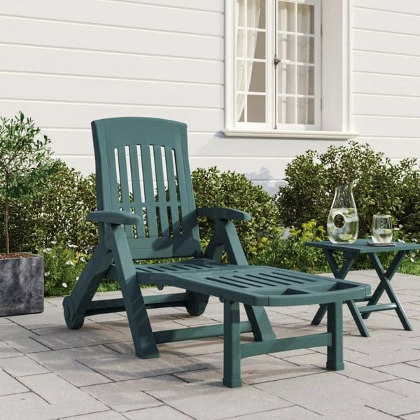 Berkfield Folding Sun Lounger with Wheels Green PP