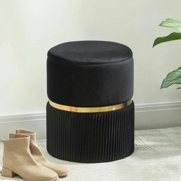 Velvet-Feel Storage Ottoman - Black - Black