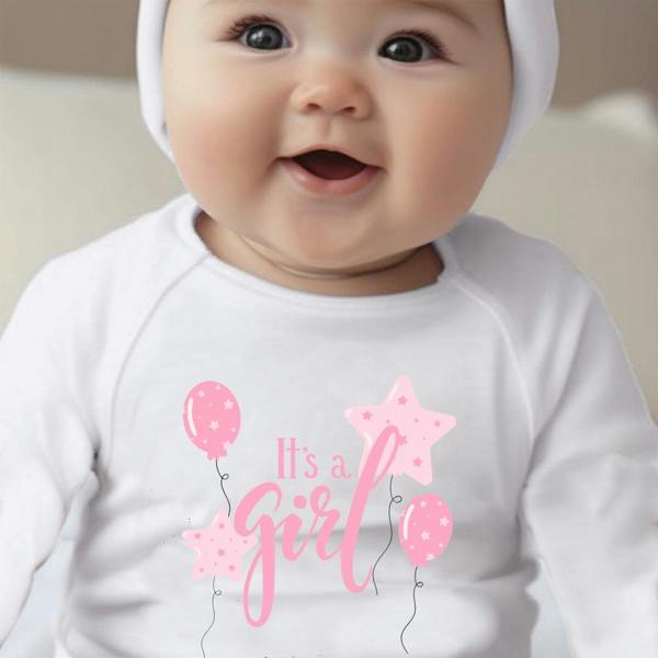 Personalised Pink It's a Girl Baby Grow, Vest or Bib with Name
