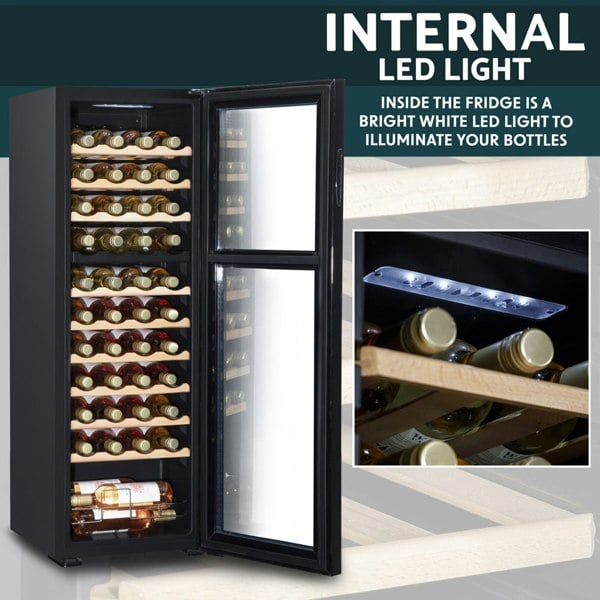 44 Bottle Dual Zone Freestanding Wine Cooler Fridge - LED Backlit BLACK & GLASS - LoopsDirect
