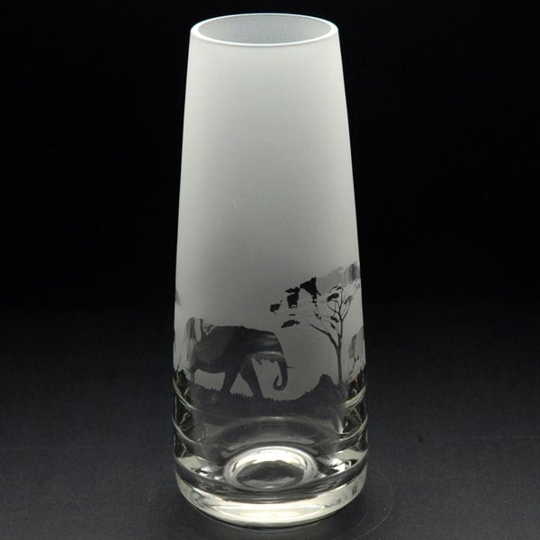 Glyptic Glass Art Elephant Glass Bud Vase - Hand Etched/Engraved Gift