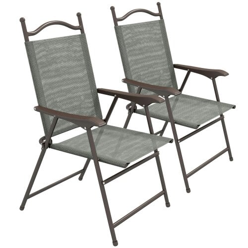 Wyld Haus Rone Bari Set Of 2 Metal Dark Grey Folding Garden Chairs With Fabric Mesh Seats