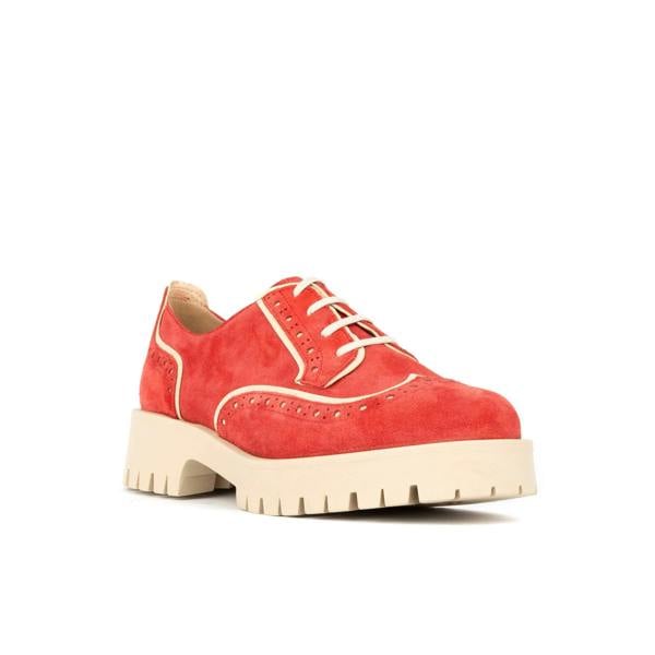 Embassy London Artisan - Red & Cream - Women's leather lace-up shoe with brogue detailing