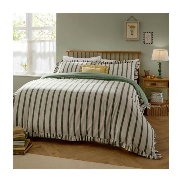 Wylder Connie Ruffles Striped Duvet Cover Set - Moss - 