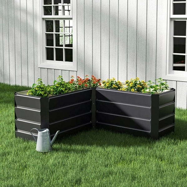 Outdoor Metal L-Shaped Raised Garden Bed Living and Home 