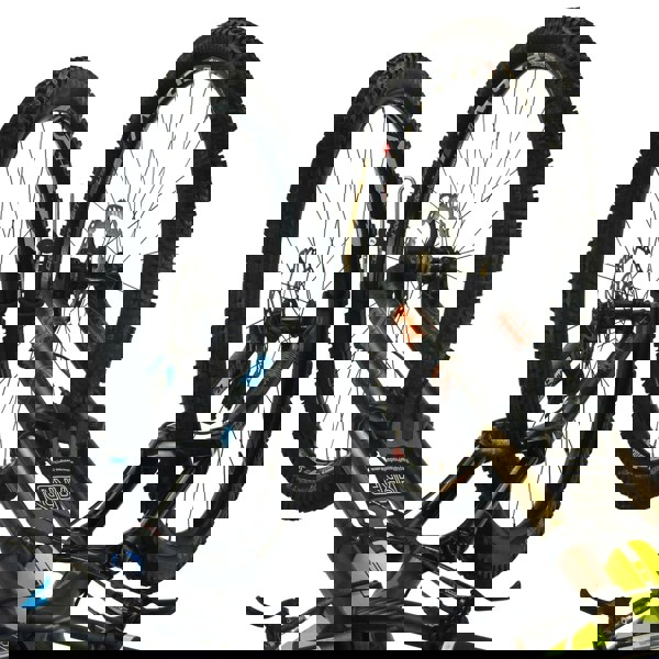 Bike wall hook for 2 bikes with 1 mountain bike and 1 downhill bike