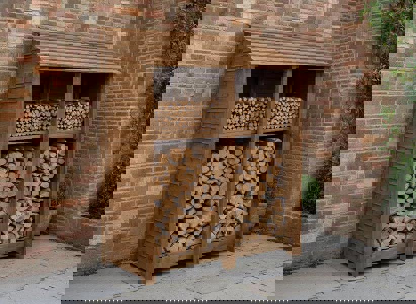 Arbor Garden Solutions Wooden Log Store with Shelf W-146cm, H-126cm or 180cm, D-88cm - Brown Finish