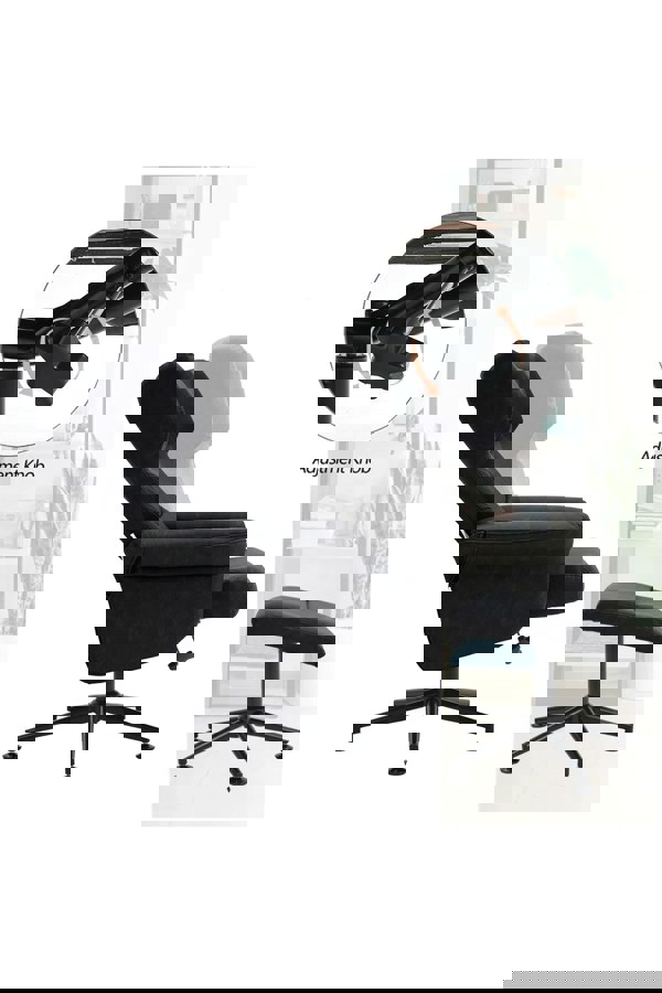 Living and Home Black Faux Leather Swivel Armchair with Footstool