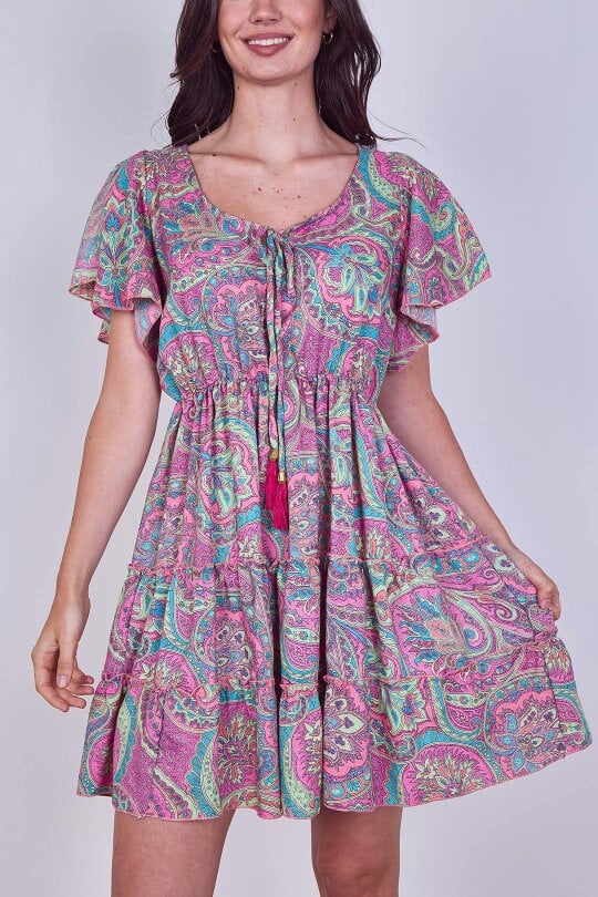 Elaina Fashion Mini Dress – Effortless Boho Style with Paisley Print