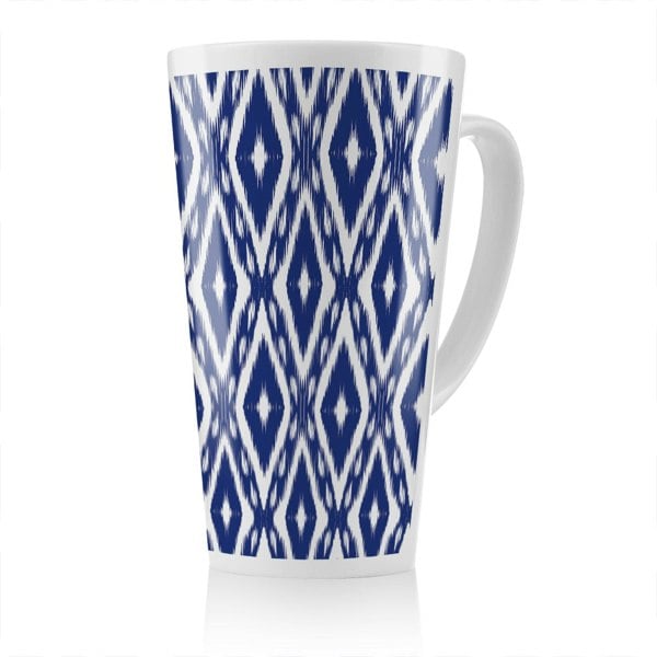 Benjamin Tate Design Tribal Art Ikat Ogee In Traditional Classic Blue Latte Mug