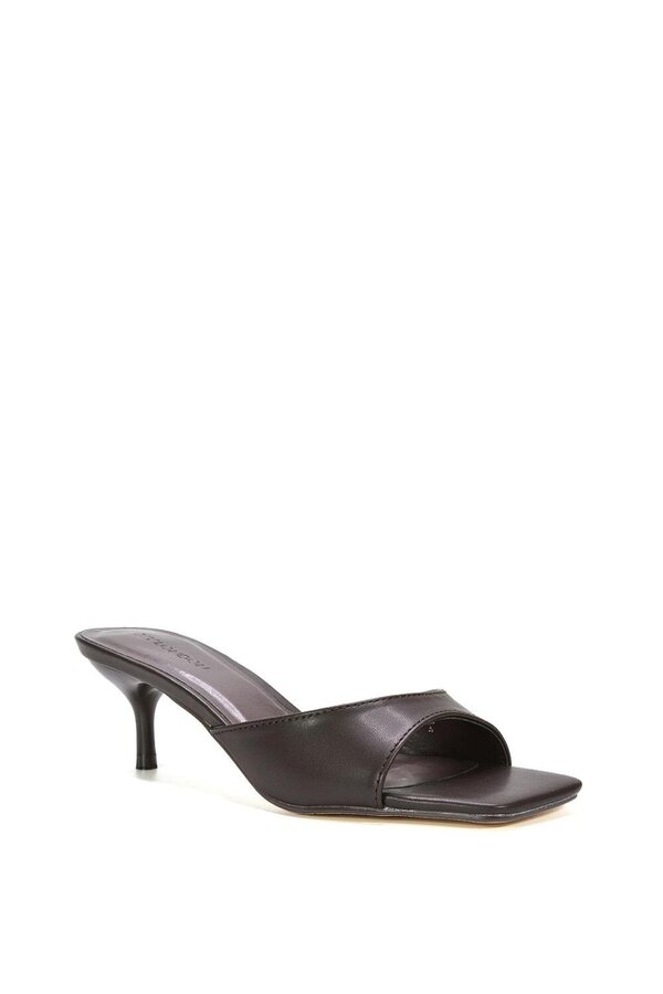 XY LONDON Square Toe Kitten Heel Slip On Heeled Sandal Mules