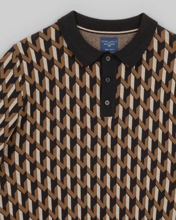Steel & Jelly Geometric Jacquard Short Sleeve Polo Shirt