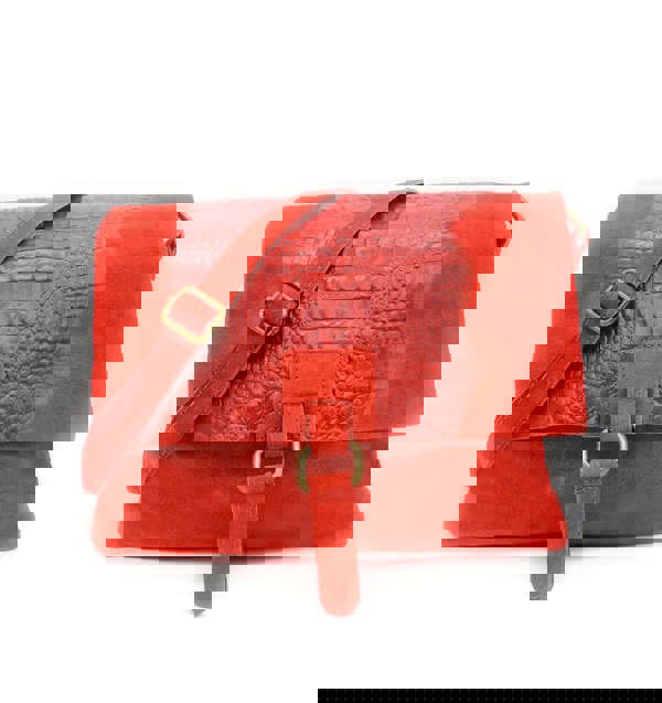 Kitise Italian Soft Suede Leather Croc Skin Pattern Flap Over Small  Cross Body Bag