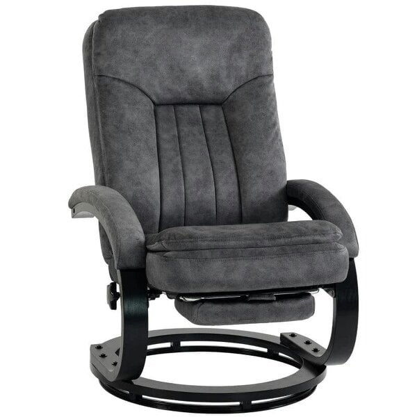 Swivel Recliner Chair, Velvet Recliner Armchair with Retractable Footrest, Dual-Layer Cushion, High Back, Dark Grey