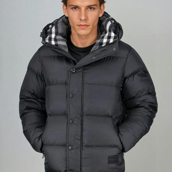Burberry 'Halsby' Hooded Check Down Jacket Black - chancefashionco