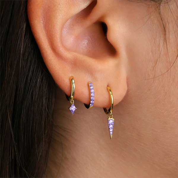 Tiny Amethyst February Birthstone Dangle Rook Hoop