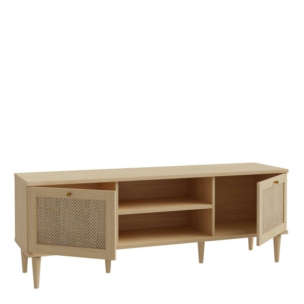 Wyld Haus Mallowmoss Rattan and Wood 2 Door 1 Shelf TV Unit