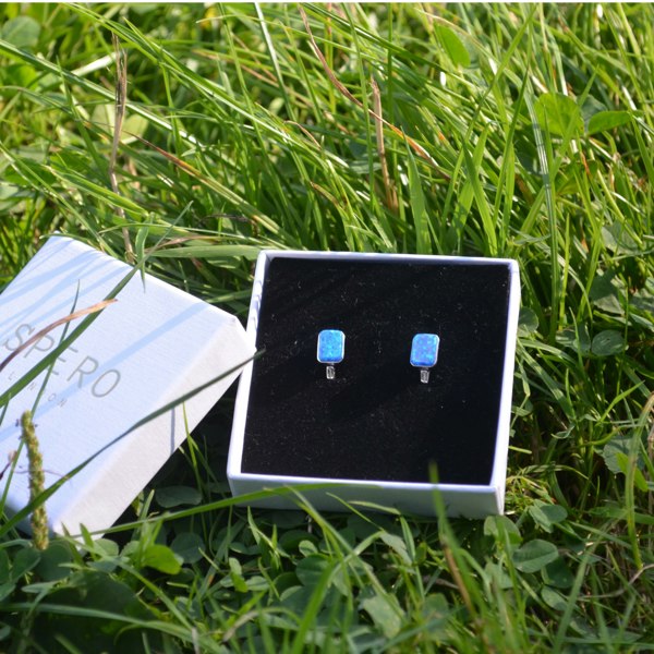 Spero London Rectangular High Quality Japanese Opal Sterling Silver Earrings