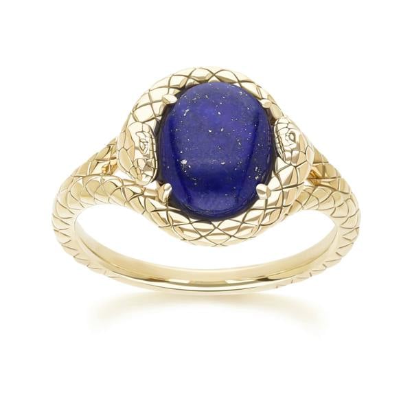 Gemondo ECFEW™ Oval lapis lazuli snake two-headed coiled bezel-set cabochon ring in gold vermeil sterling silver