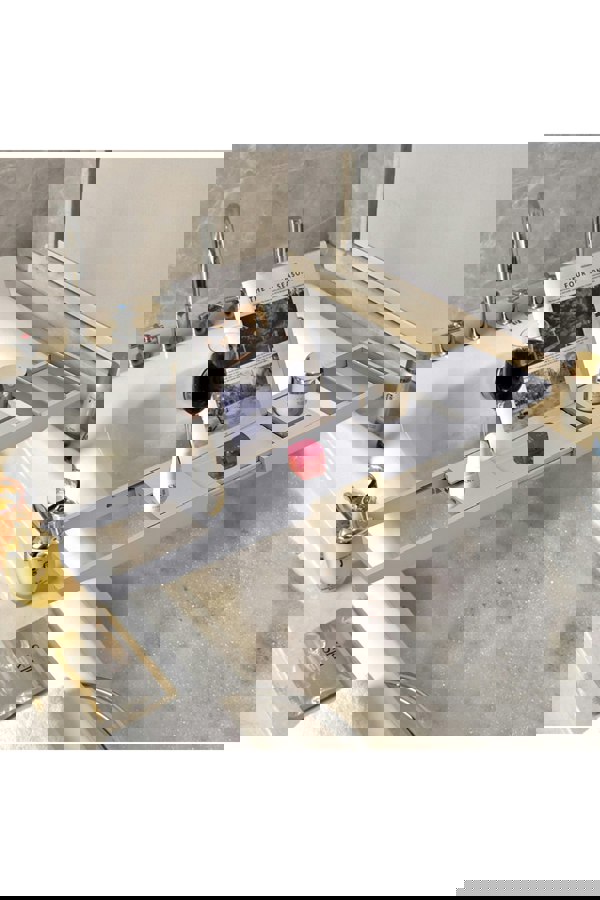 Living and Home Rustic Expandable Bamboo Wooden Bathtub Caddy Tray