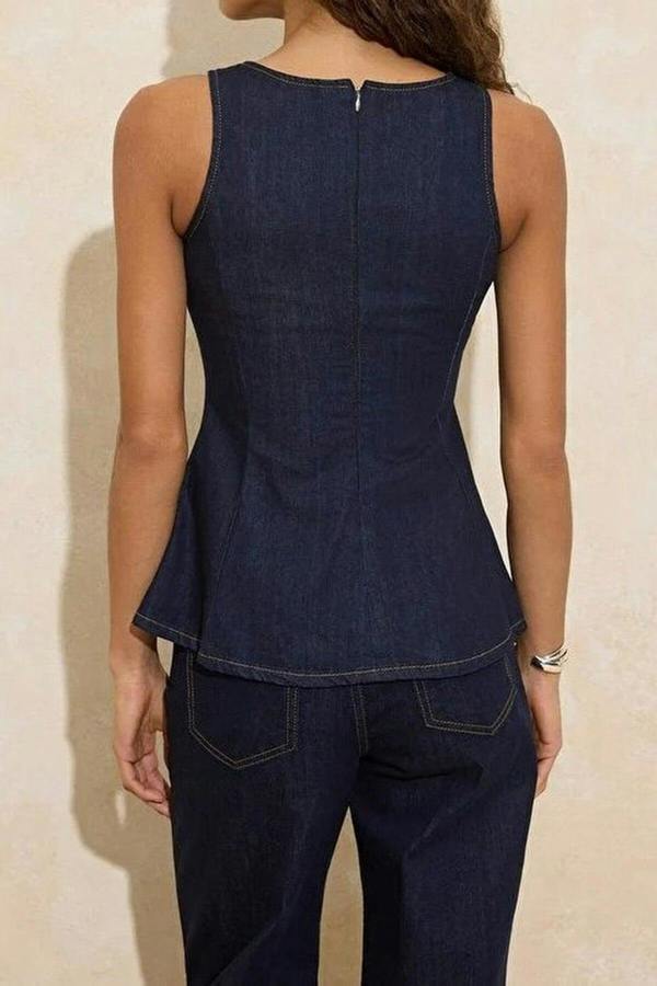 WOVCOR Strappy 100% Cotton Denim Blouse