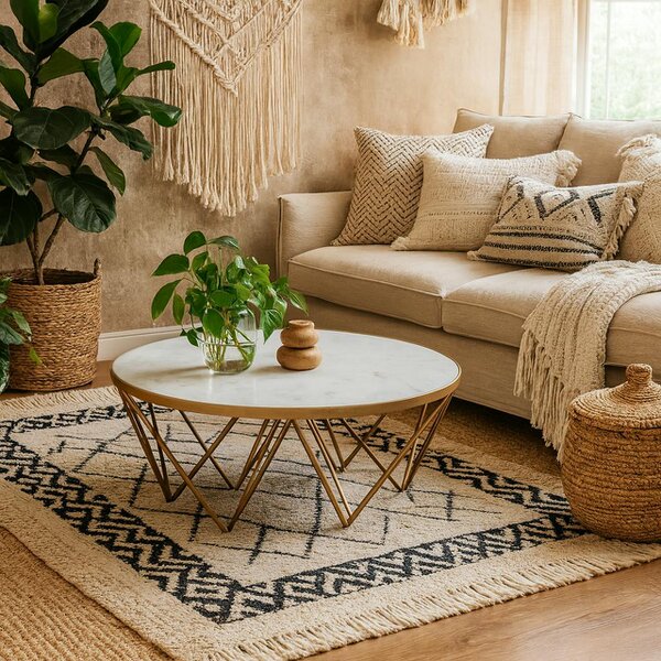 Wyld Haus Livorno White Marble Effect Glass and Gold Coffee Table