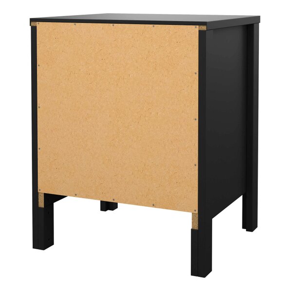 Wyld Haus Gossmere Black Wooden Bedside Table 2 Drawers Silver Handles