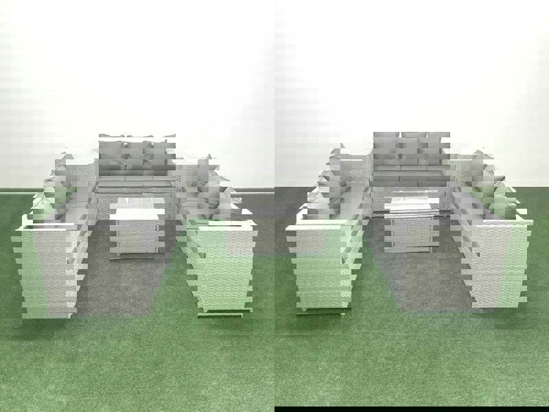 Fimous Rattan Garden Outdoor Furniture Set 9 Seater Garden Sofa Coffee Table Set Light Grey Mixed