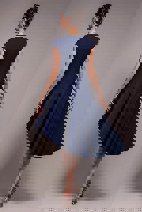 Cap Sleeve Skater High Low Midi Dress - Navy Blue DR5100