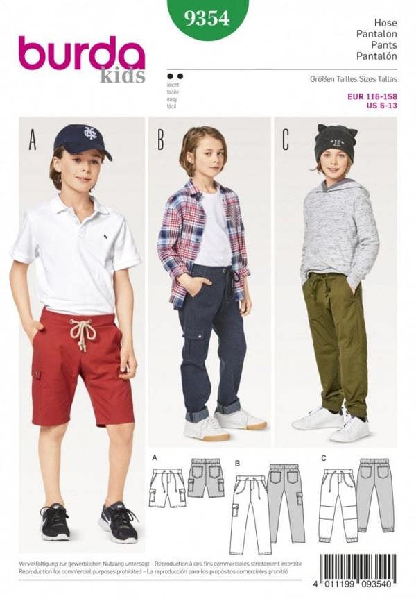 Burda Sewing Pattern 9354 Trousers and Shorts For Kids and Teenagers, 6-13 Years - Easy
