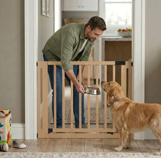 Safetots Wooden Elegance Gate, Natural, 95cm - 103cm, Pressure Fit Safety Gate, 73cm Extra Wide Doorway, Easy Installation