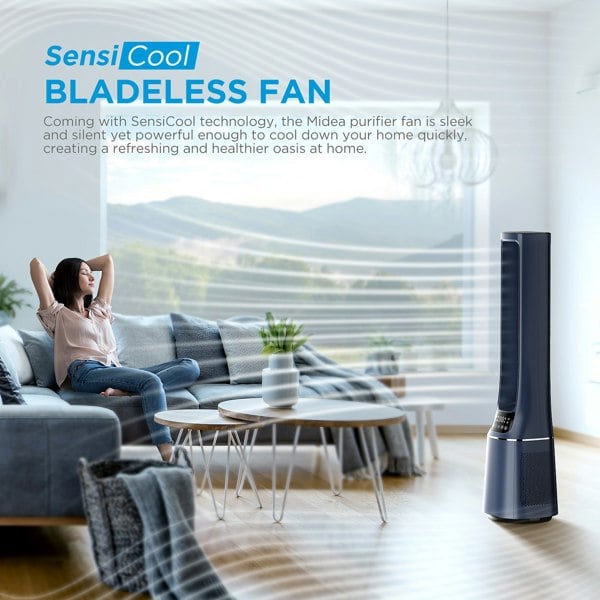 Living and Home 2-in-1 Electric Quite Bladeless Tower Fan APP Remote Control with Touch Screen LED Display ,10 Speeds ,HEPA Filter