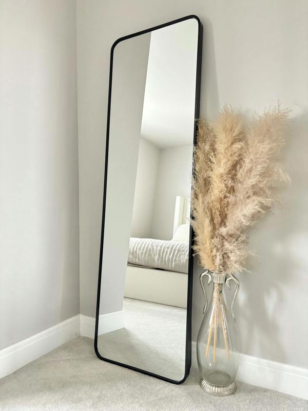 Downton Interiors Stunning Black Rectangular Metal Frame Wall or Floor Standing Dressing Mirror 145cm x 45cm - Soho Collection