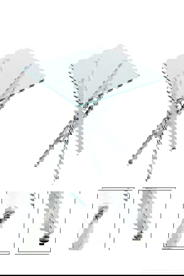 Living and Home Modern Square Tempered Glass Top Coffee End Table with Chrome Cross Leg