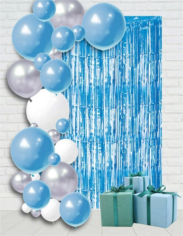 Cheetah Shimmer Tinsel Curtain, 3M x 1M Blue
