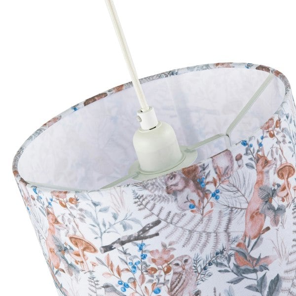 Autumnal Linen Lamp Shade with Woodland Creatures Owls Birds Badgers Image 4