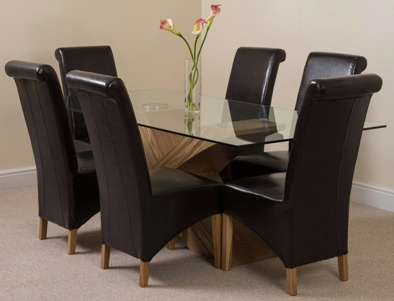 That's Furniture Valencia Oak Large Glass Dining Table & Montana Leather Chairs
